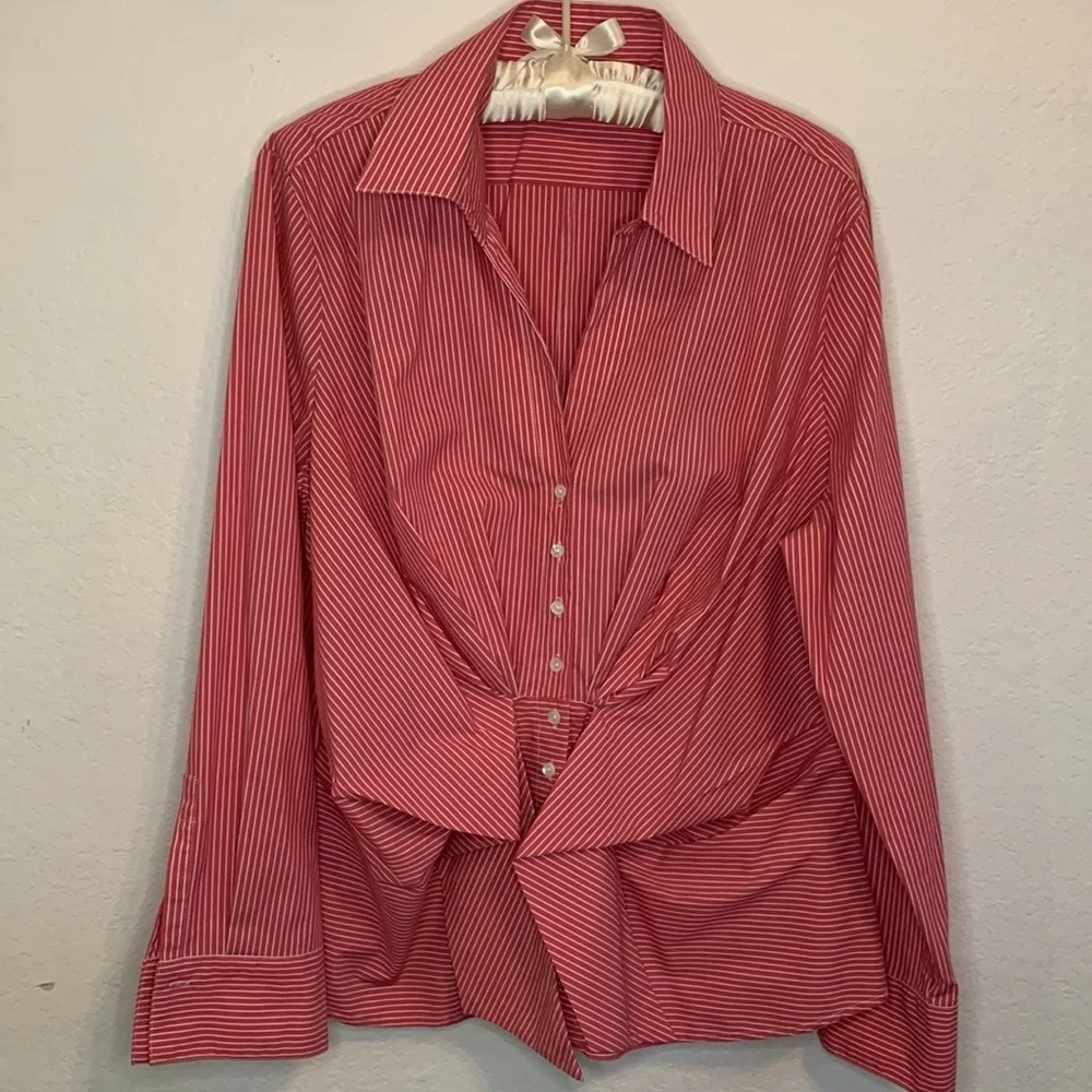 J. PETERMAN WOMENS 1950'S TIE FRONT BLOUSE STRIPED BUTTON DOWN - Picture 10 of 10